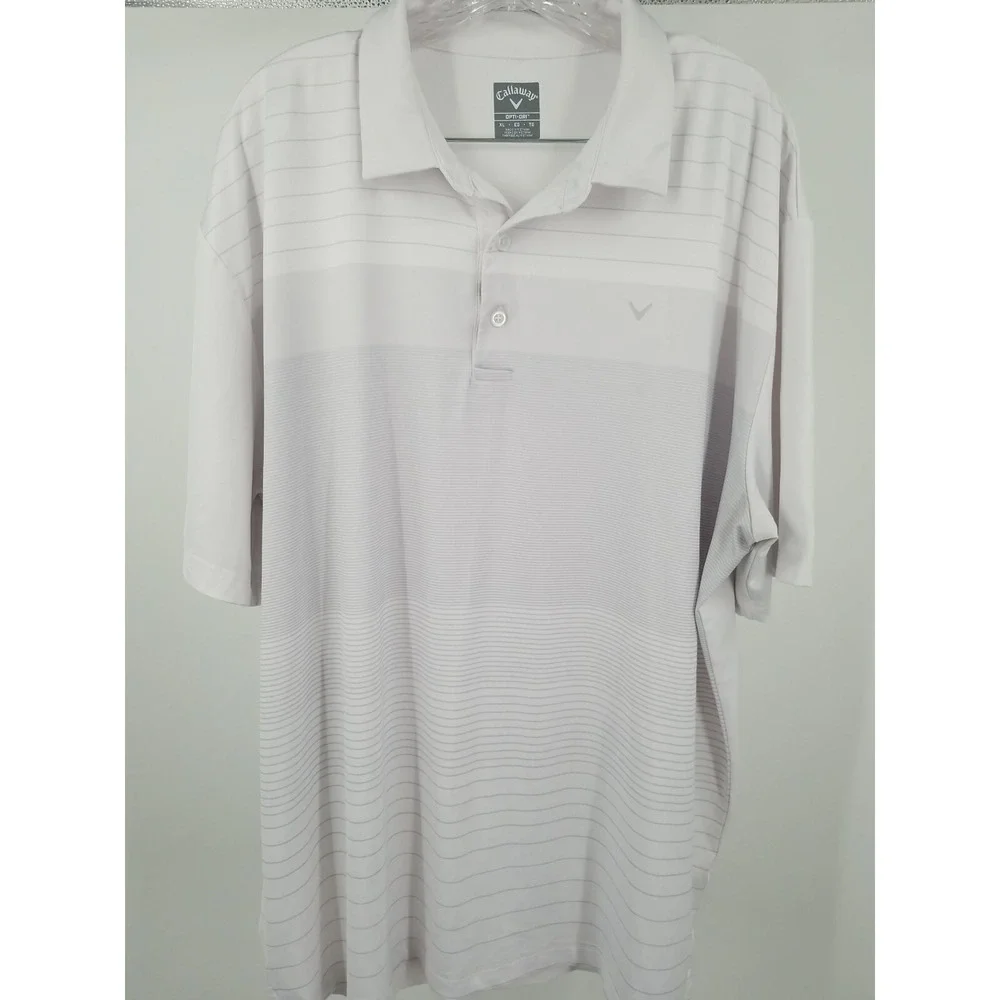 Callaway Opti Dri Golf Polo‎ Mens Shirt XL White Gray Striped Short Sleeve Logo - Picture 2 of 7